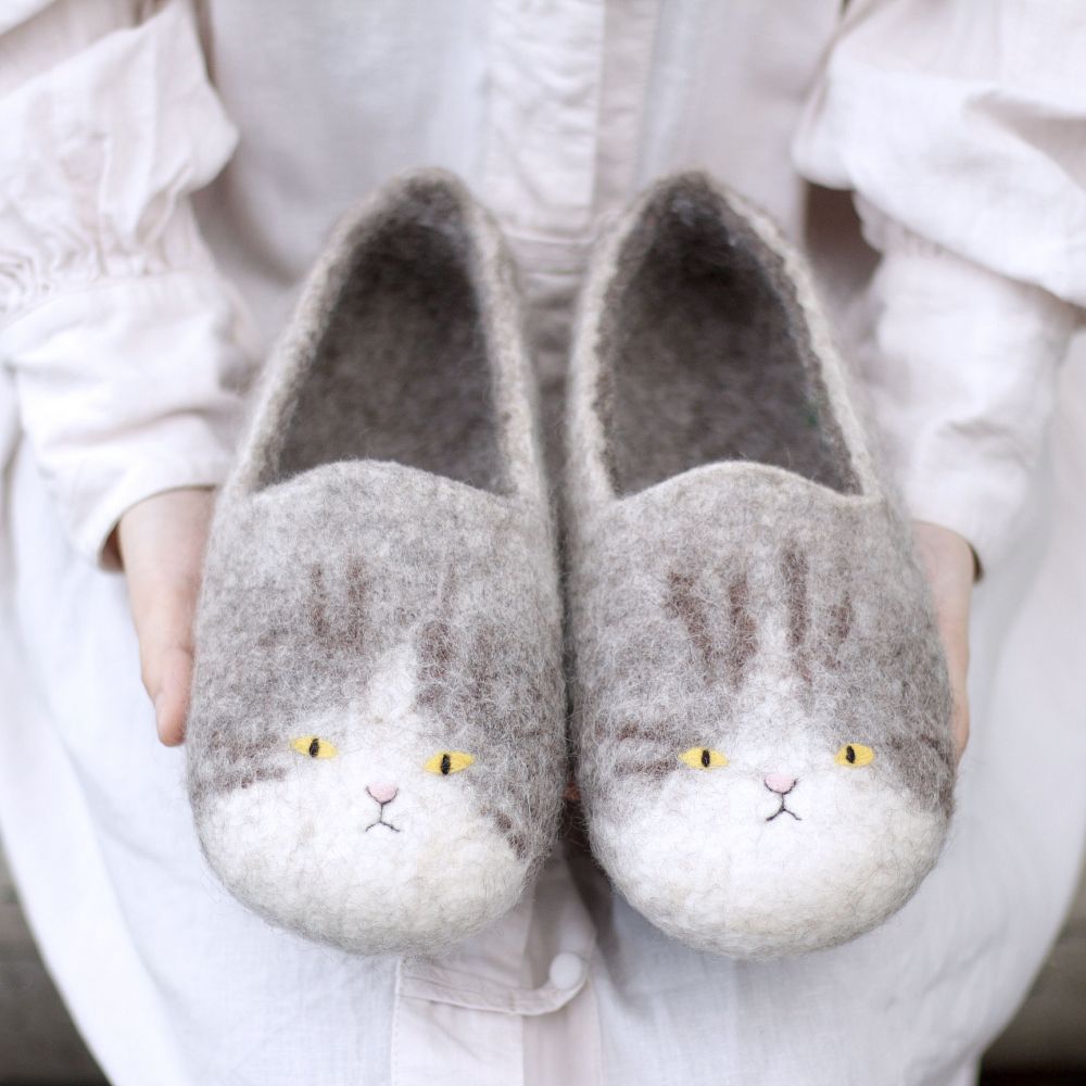 12．3【濕氈】羊毛氈．貓咪拖鞋